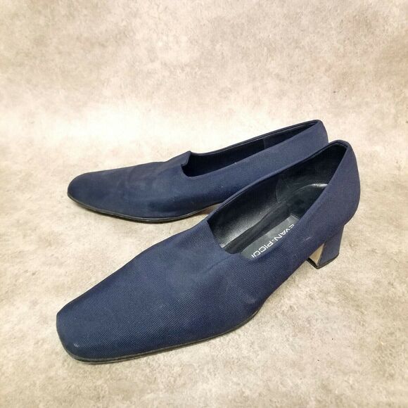 Evan Picone Womens Size 8.5 N Blue Leather Slip On Loafer 2.5" Heels - Picture 7 of 10